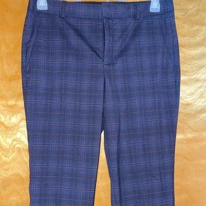 Navy plaid slim straight pants